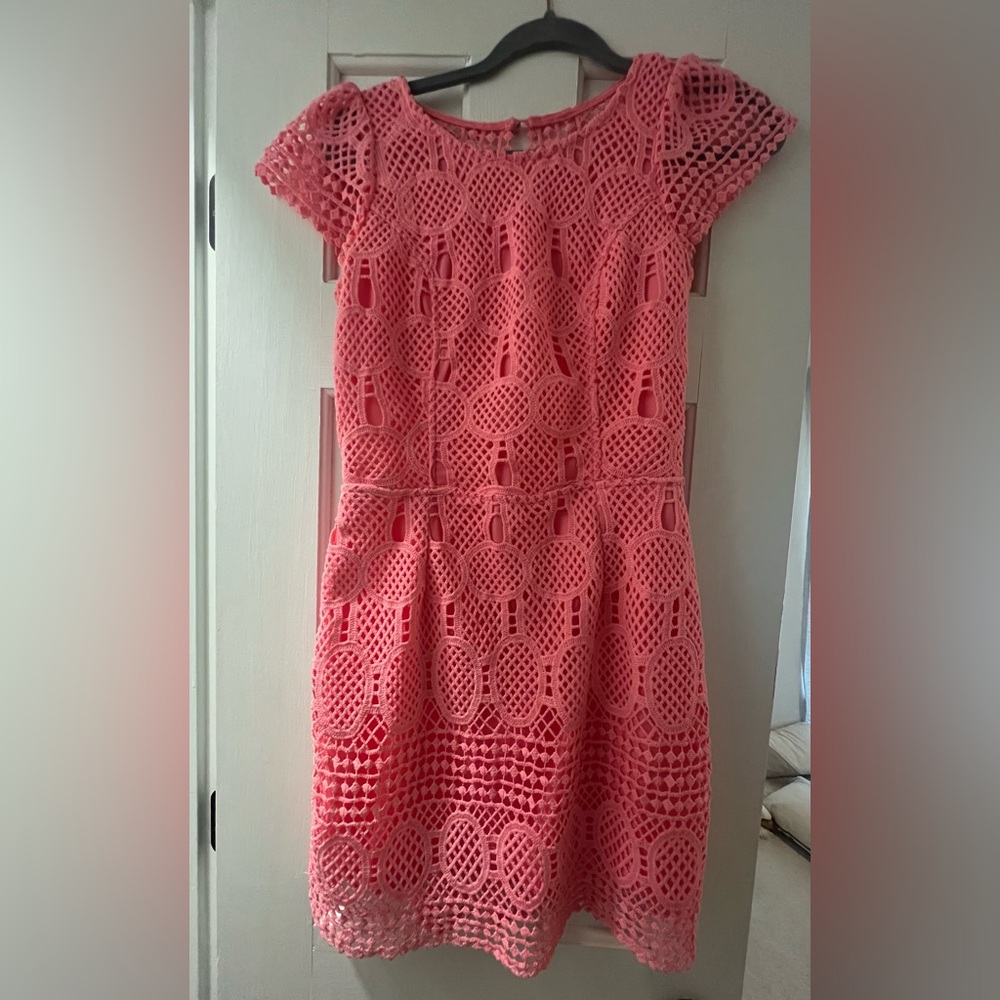 Bright pink crochet dress